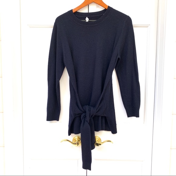 Sandro Sofy Tie-front Wool Cashmere Navy Sweater - Picture 9 of 16